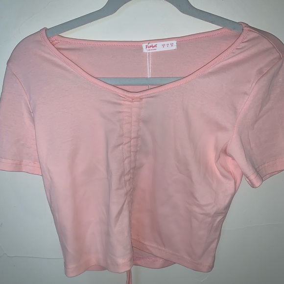 Cropped pink drawstring Romwe top - Picture 2 of 4